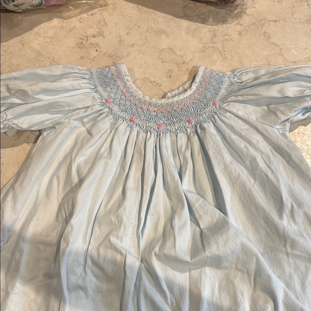 Carriage Boutique Blue Smocked Dress with Pink Accents 12mo